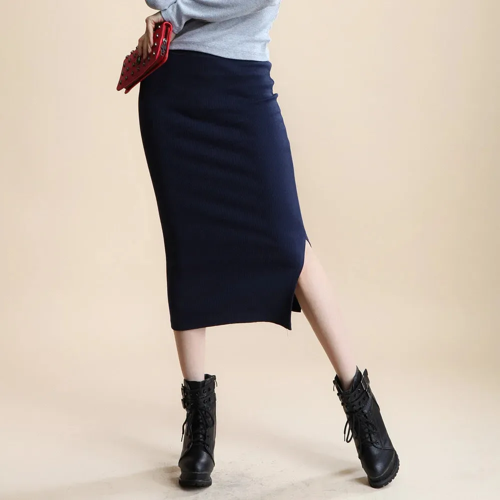 2023 Autumn Winter Bodycon Skirt Women Split Skirt Mid Calf Slim Pencil Skirts For Women Female Knit Hip Sexy Skirt