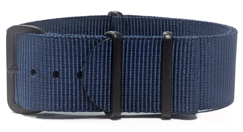 22mm Navy Blue NATO Watch Strap with Covert PVD Black Buckles