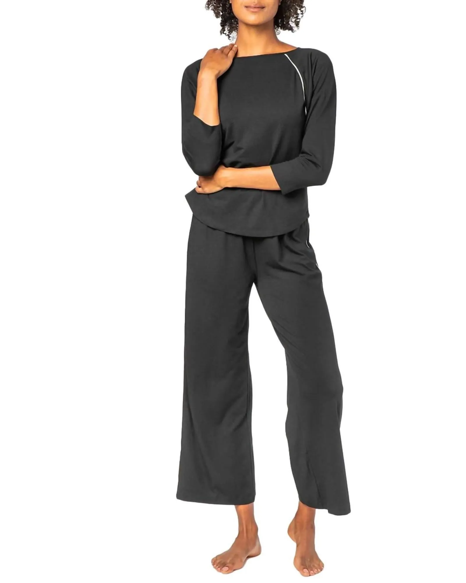 3/4 Sleeve Sleepwear Set in Black | Black