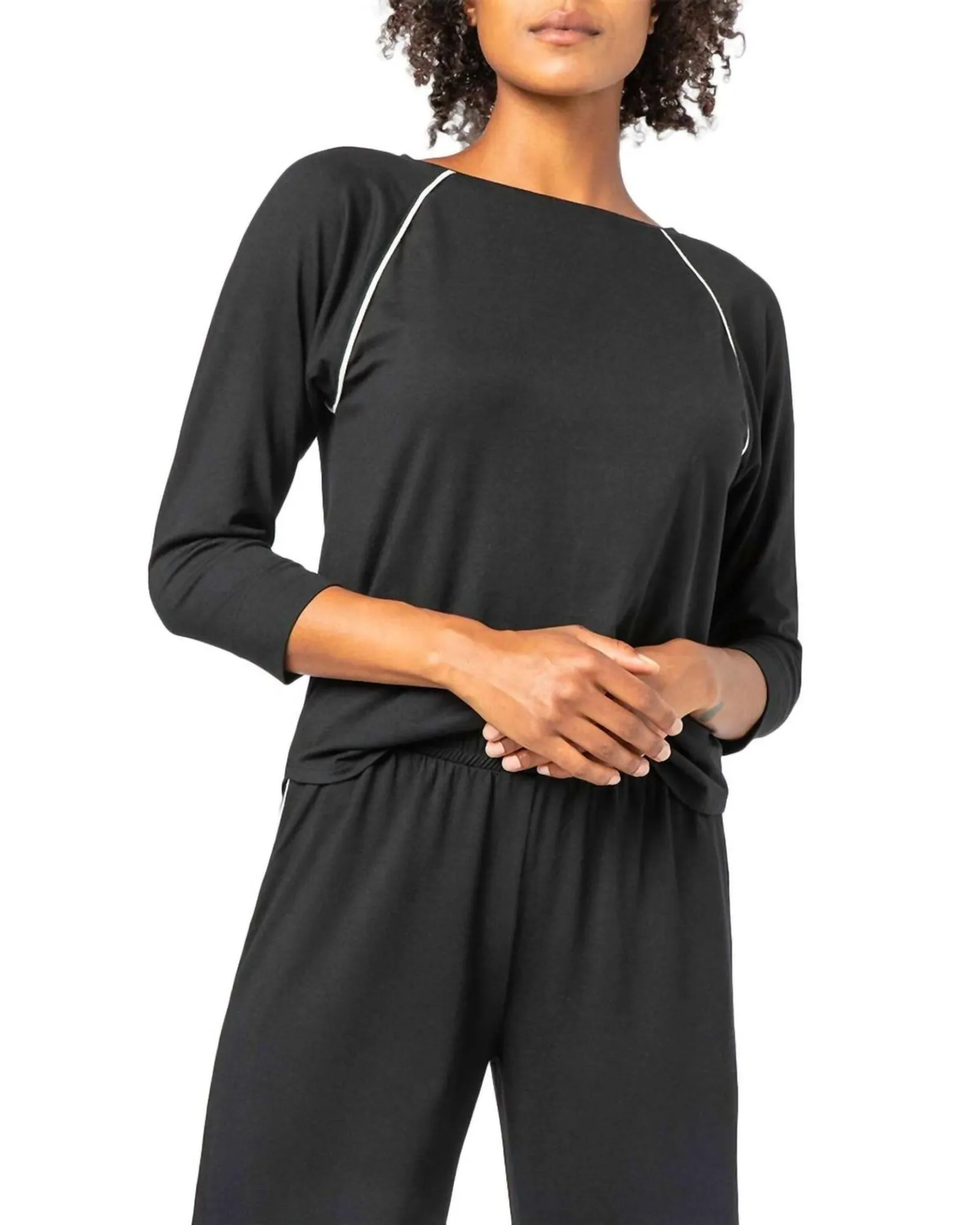 3/4 Sleeve Sleepwear Set in Black | Black