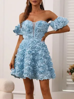 3D Flower Off Shoulder Party Dress