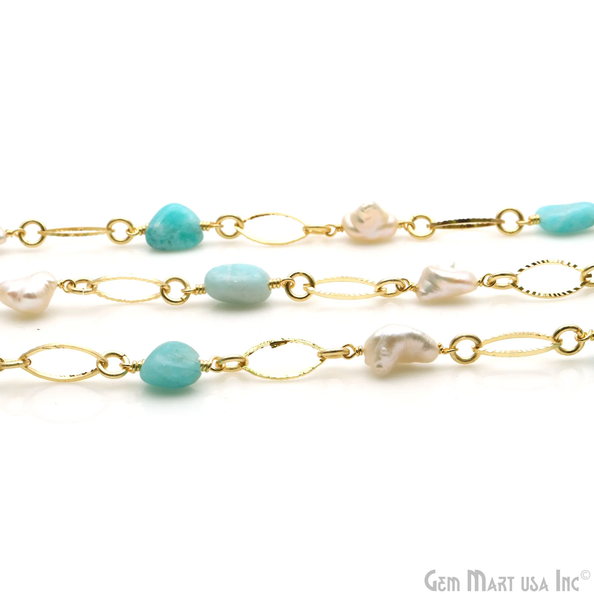 Amazonite & Pearl With Gold Marquise Finding Rosary Chain