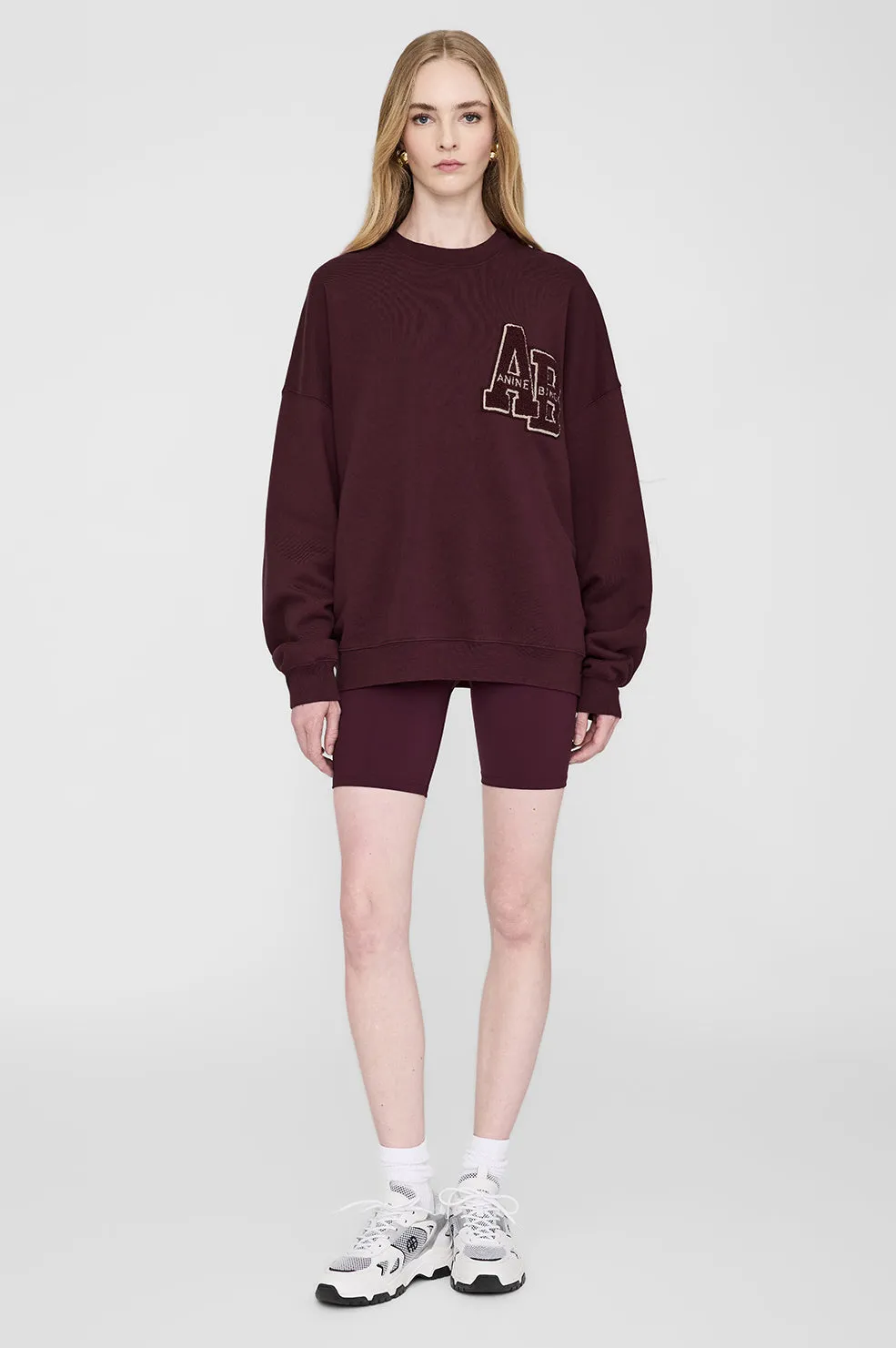 Anine Bing - Miles Oversized Letterman Sweatshirt in Dark Burgandy