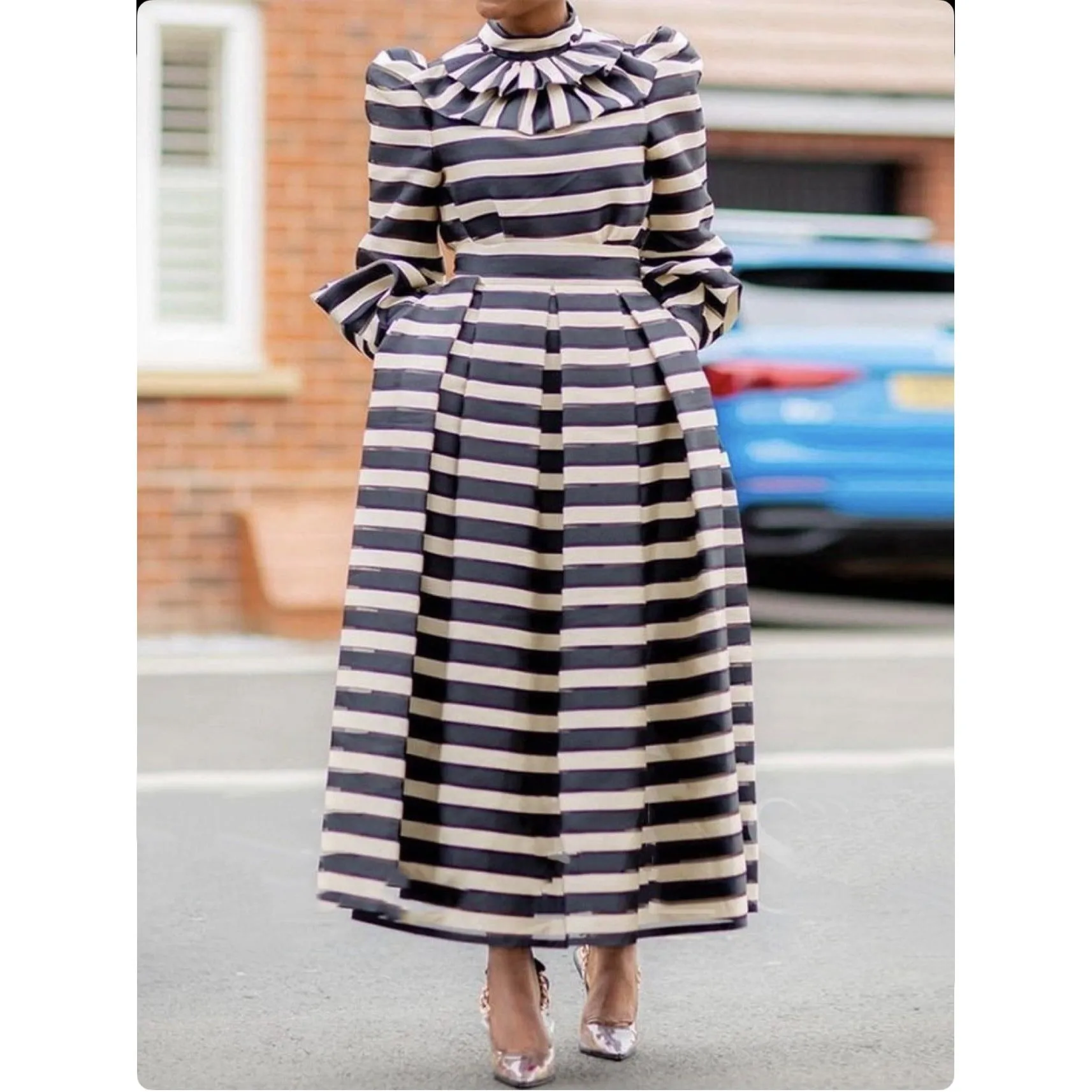 Ankle-Length Long Sleeve Patchwork Dress