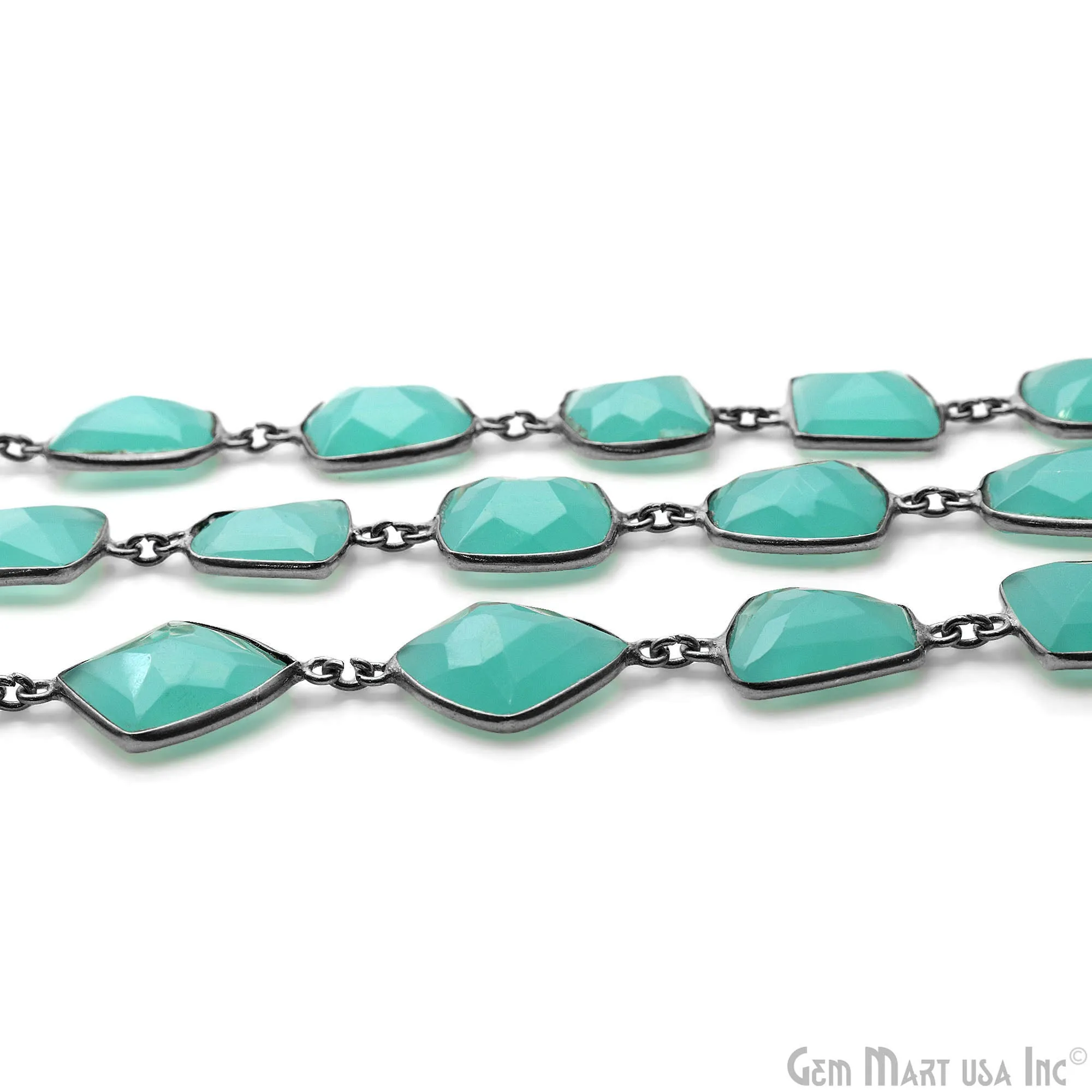 Aqua Chalcedony 10-15mm Free Form Shape Oxidized Continuous Connector Chains