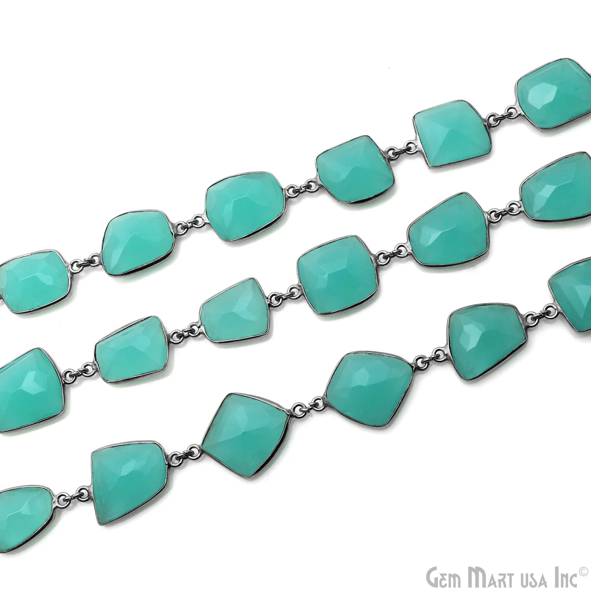 Aqua Chalcedony 10-15mm Free Form Shape Oxidized Continuous Connector Chains