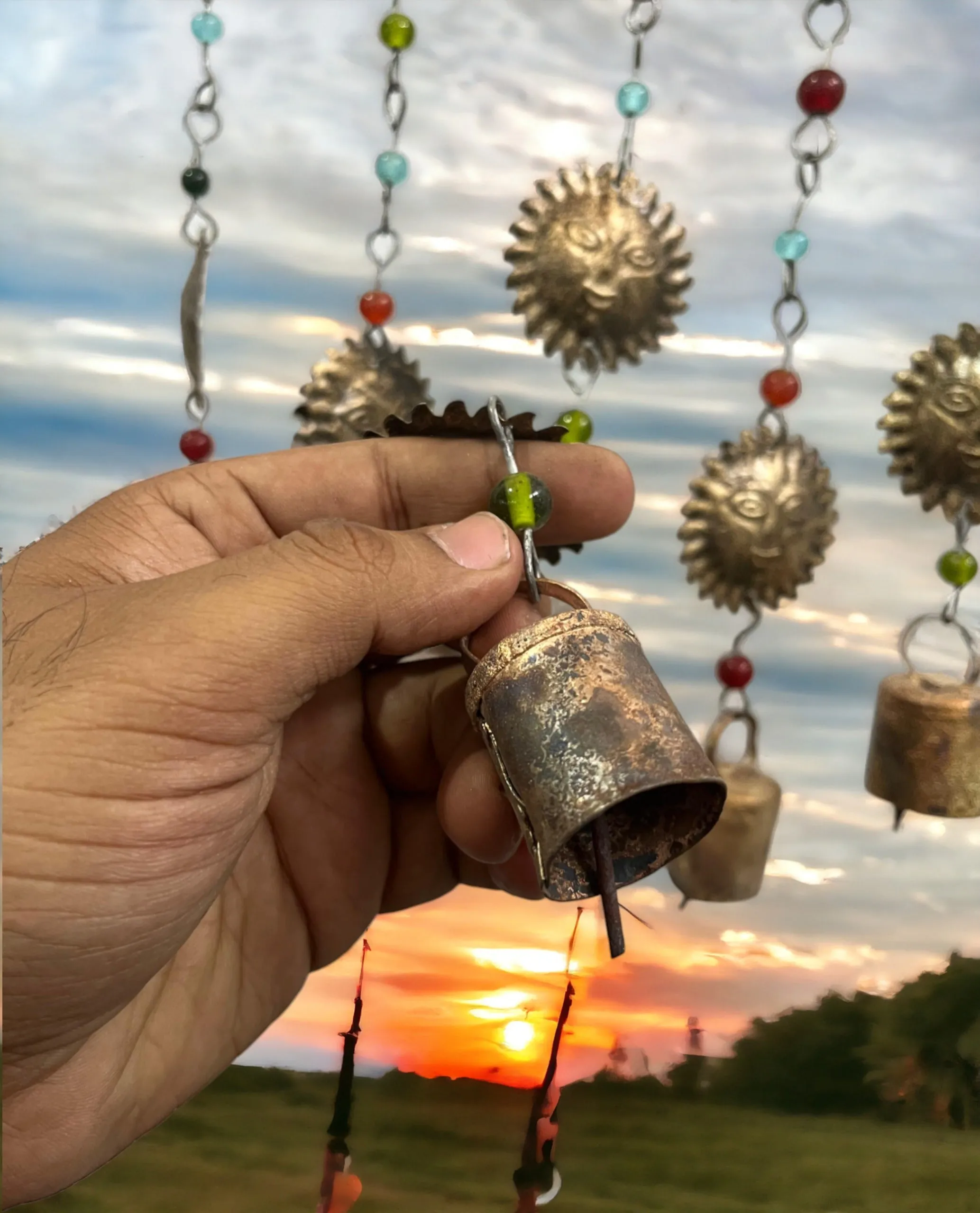 Beaded Iron Windchime Decorative Bells chimes Indian Metal Crafts Mobiles Suncatcher