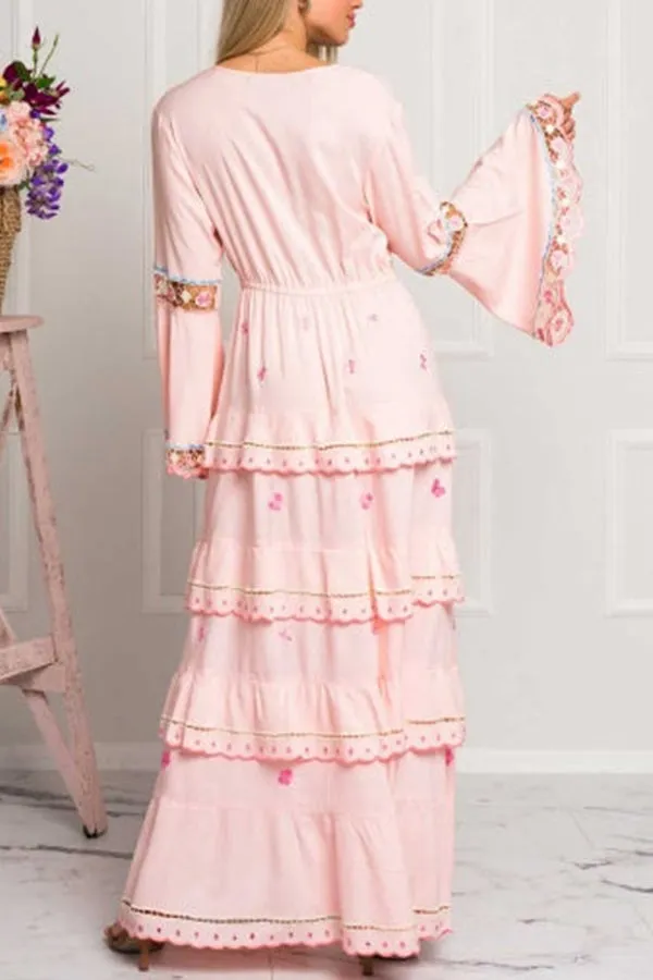 Bell Sleeve Ruffle Bohemian Long Dress