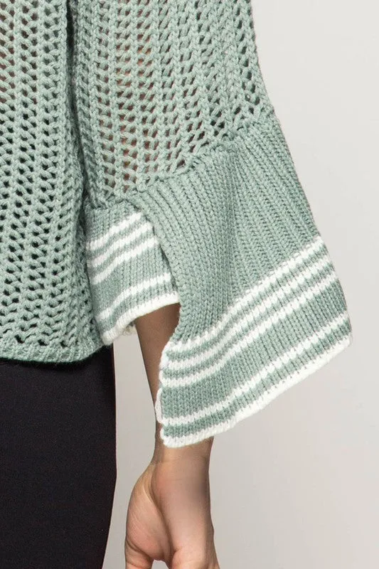 Bell Sleeve Sweater W/ Stripe Detail