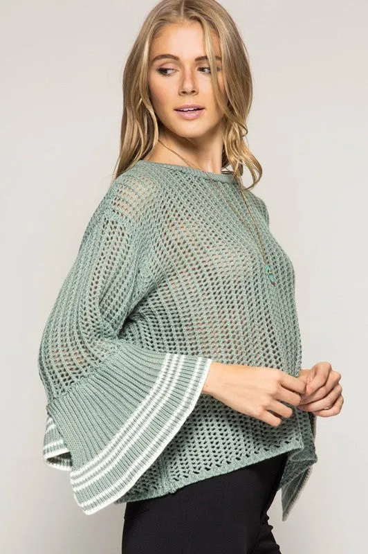 Bell Sleeve Sweater W/ Stripe Detail