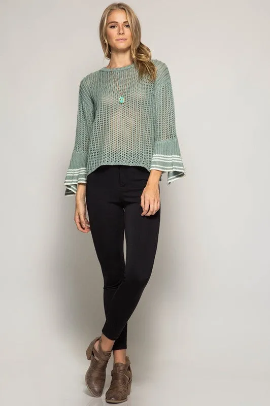 Bell Sleeve Sweater W/ Stripe Detail