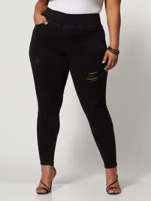 Black High-Rise Destructed Jeggings - Tall Inseam