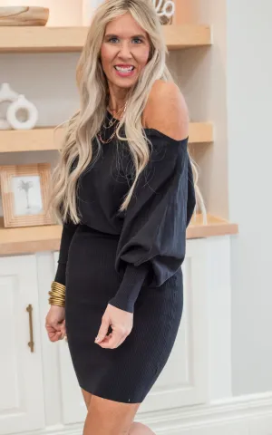 Black Off the Shoulder Mini Dress - Final Sale