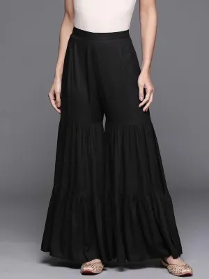 Black Solid Rayon Sharara Pants