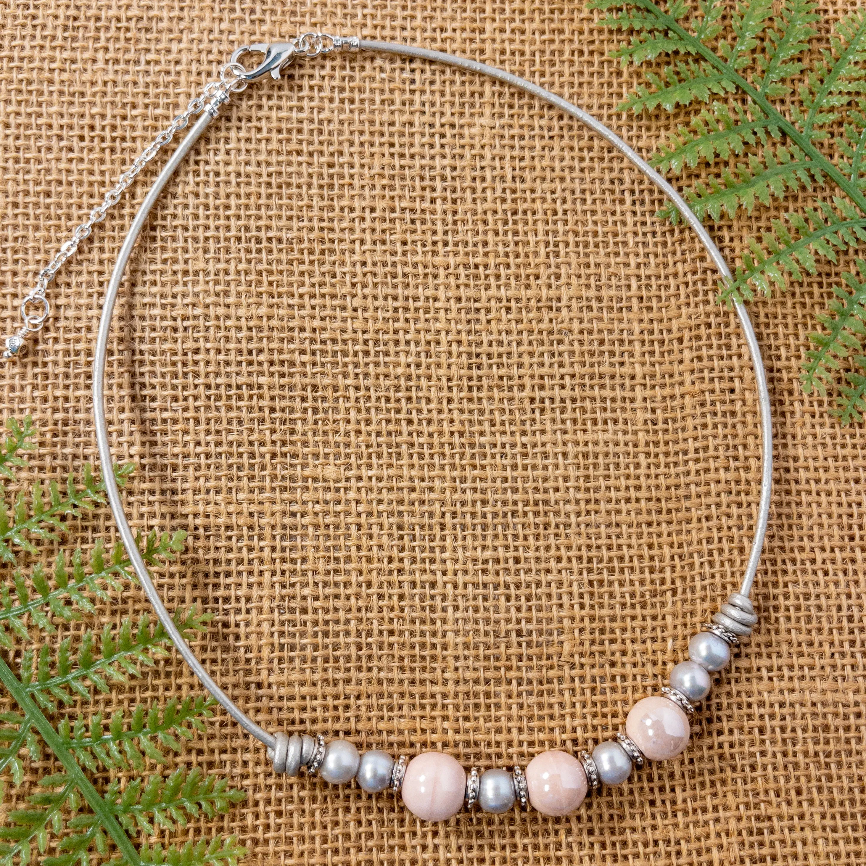 Boho Leather and Pearl Handcrafted Necklace