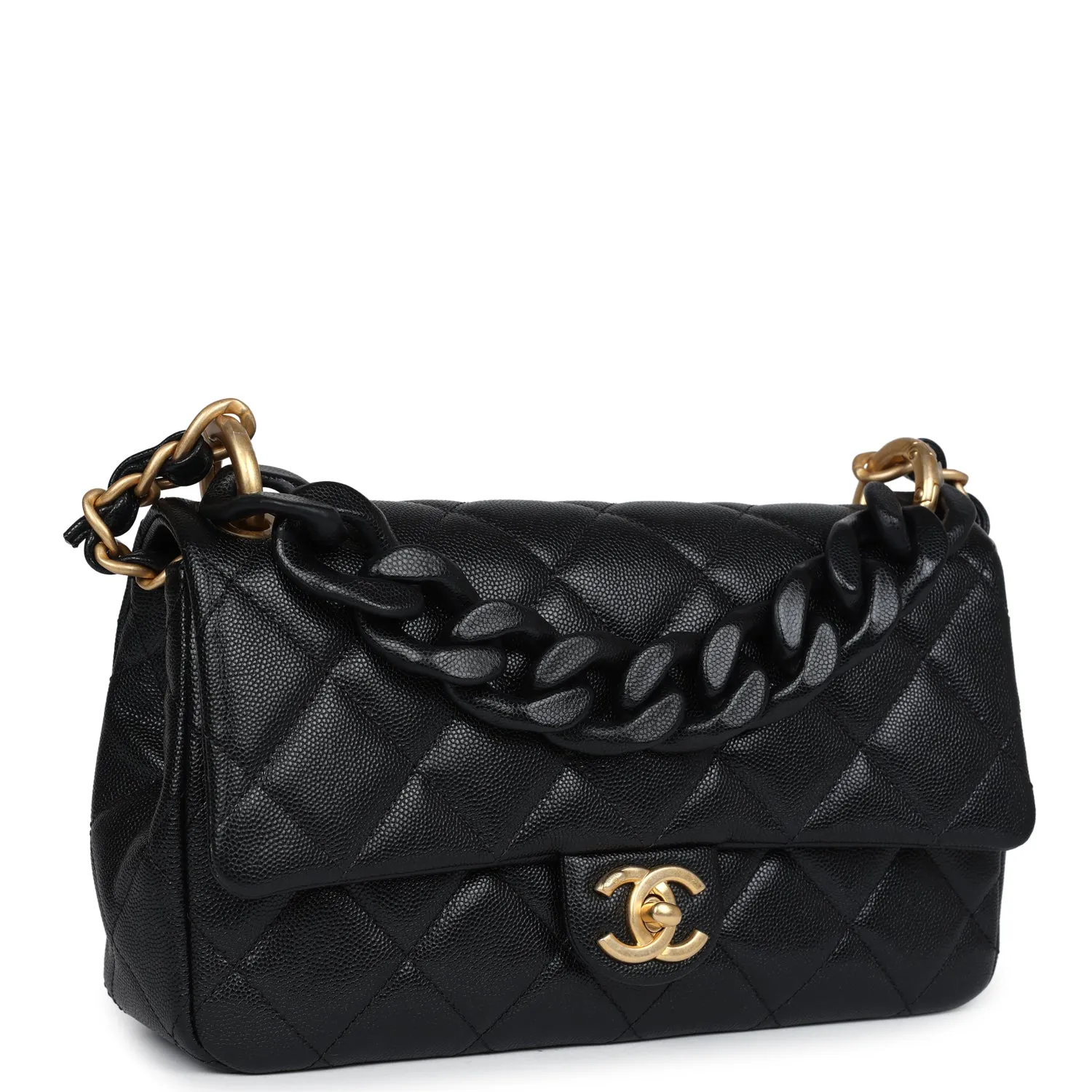 Chanel Medium Top Handle Flap Black Caviar Brushed Gold Hardware