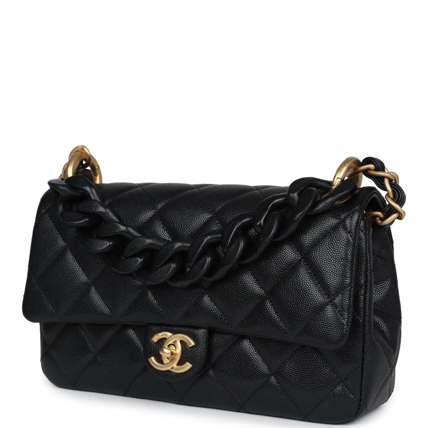 Chanel Medium Top Handle Flap Black Caviar Brushed Gold Hardware