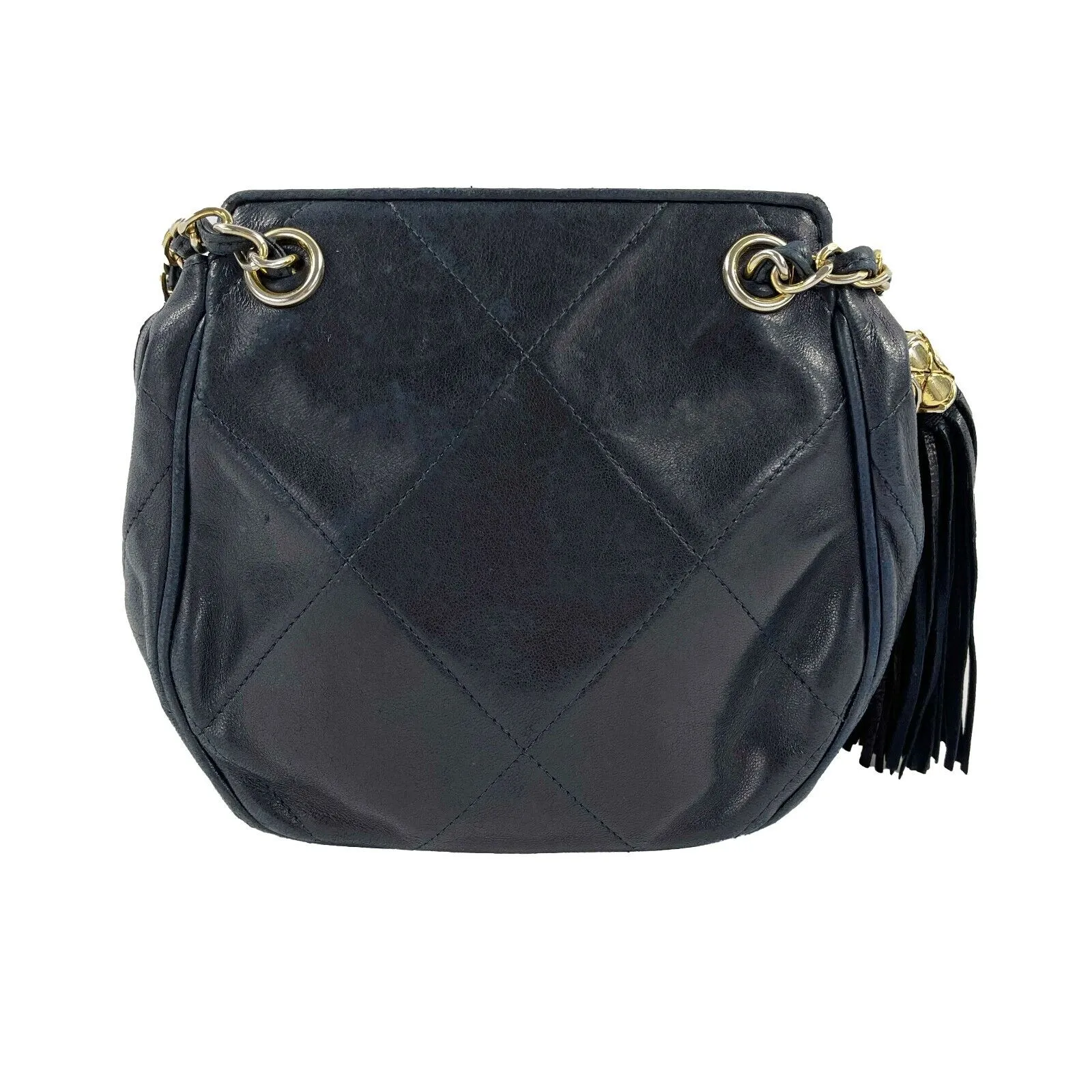 Chanel Navy Blue Diamond Quilted Leather Mini Crossbody Bag with CC Tassel