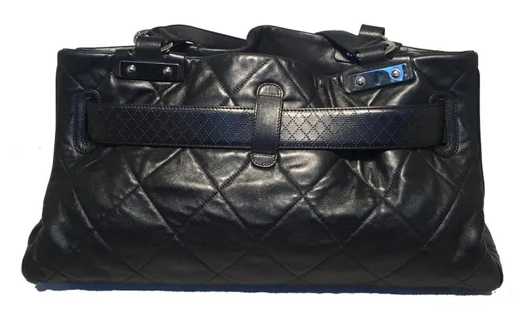 Chanel Quilted Black Leather Latch Front Tote Bag