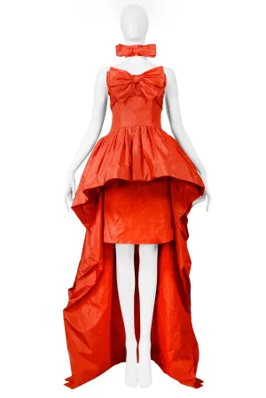 CHANEL RED HIGH LOW EVENING GOWN