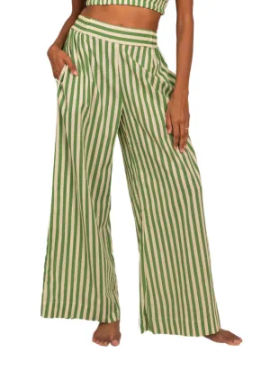 Chhaya Wide Leg Pant - Green Stripes