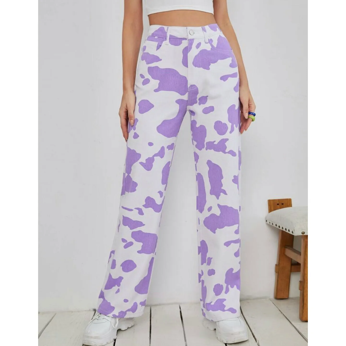 Cow Print wide Leg Jeans