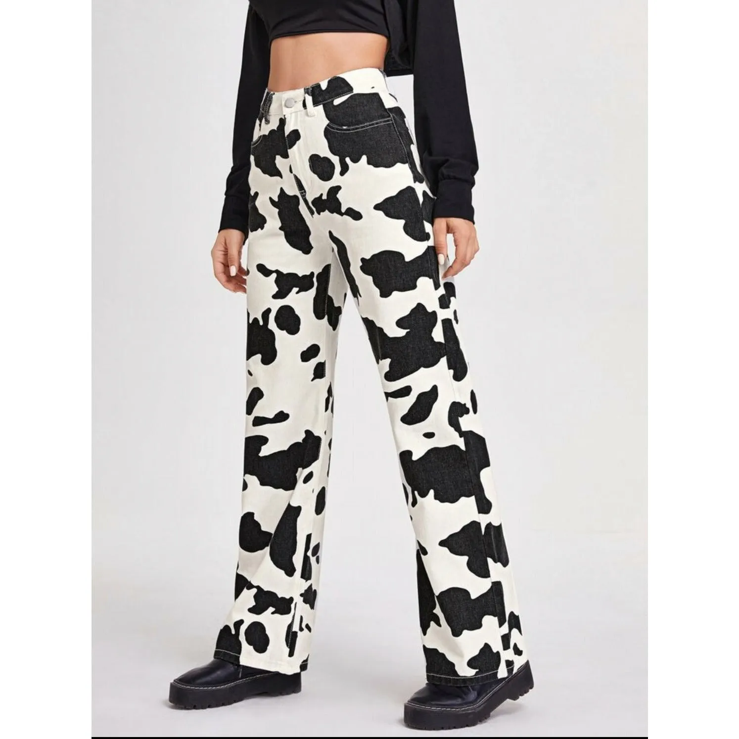 Cow Print wide Leg Jeans