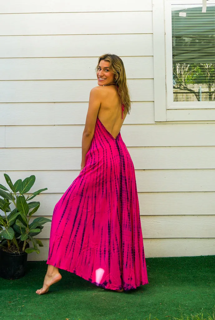 D9711- Shibori Hand Dyed Goddess Boho Maxi Dress