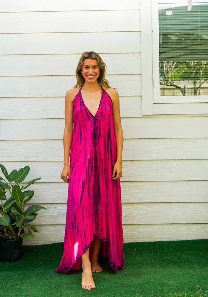 D9711- Shibori Hand Dyed Goddess Boho Maxi Dress