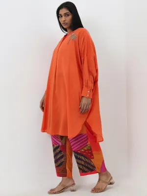 Diza Orange Embellished High-Low Cotton Kurta