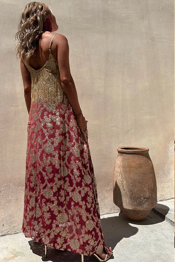 Eternal Dreamer Golden Floral Gradient Pocket A-line Cami Maxi Dress