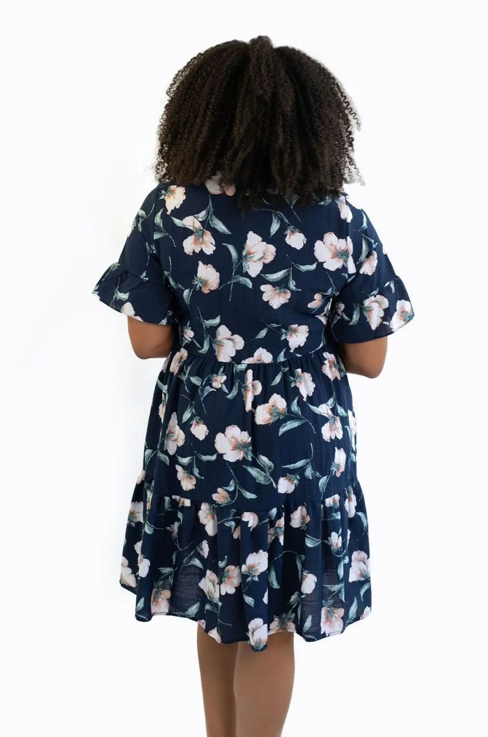 Floral Nursing Dress With Pockets -Bell Sleeve- Navy Floral 2.0