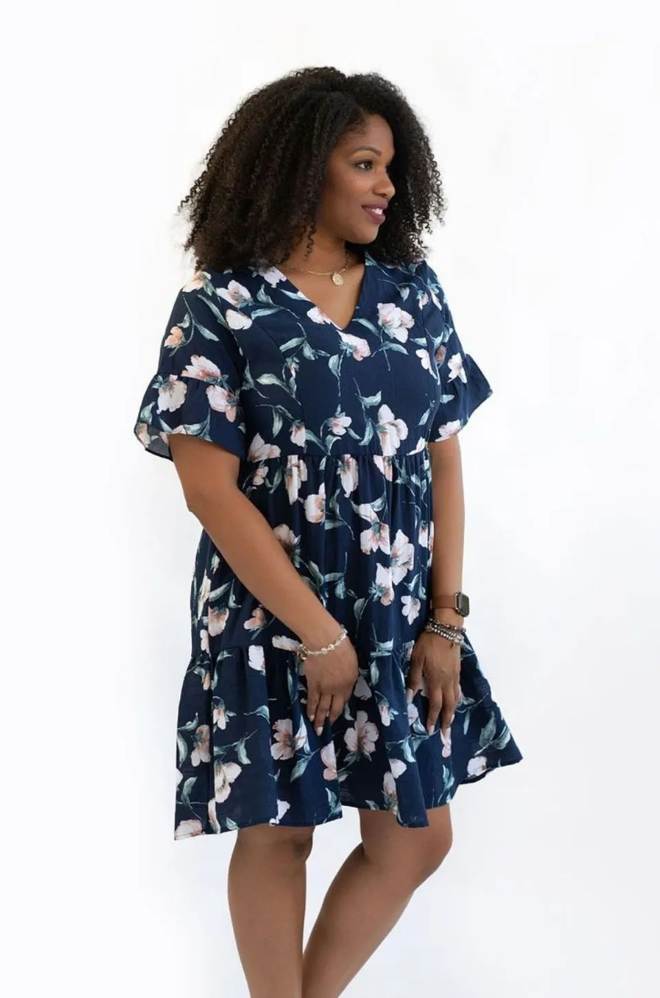 Floral Nursing Dress With Pockets -Bell Sleeve- Navy Floral 2.0