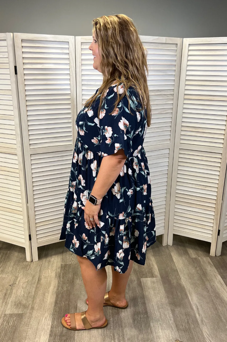 Floral Nursing Dress With Pockets -Bell Sleeve- Navy Floral 2.0