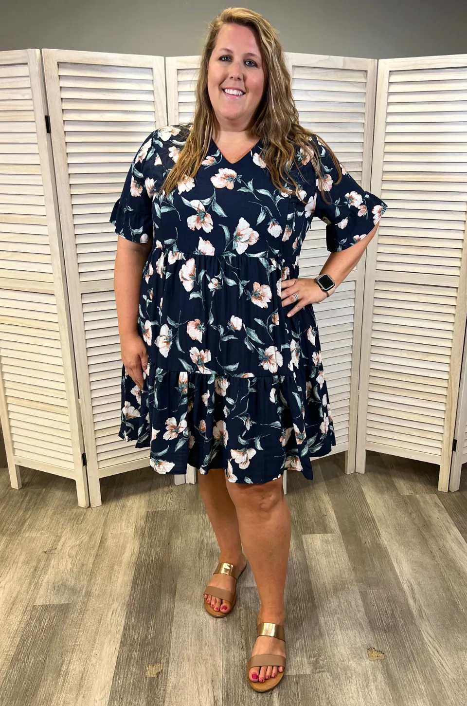 Floral Nursing Dress With Pockets -Bell Sleeve- Navy Floral 2.0