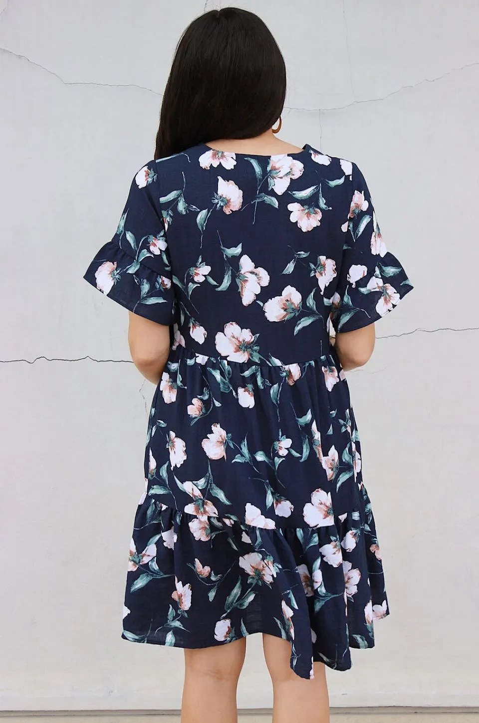 Floral Nursing Dress With Pockets -Bell Sleeve- Navy Floral 2.0