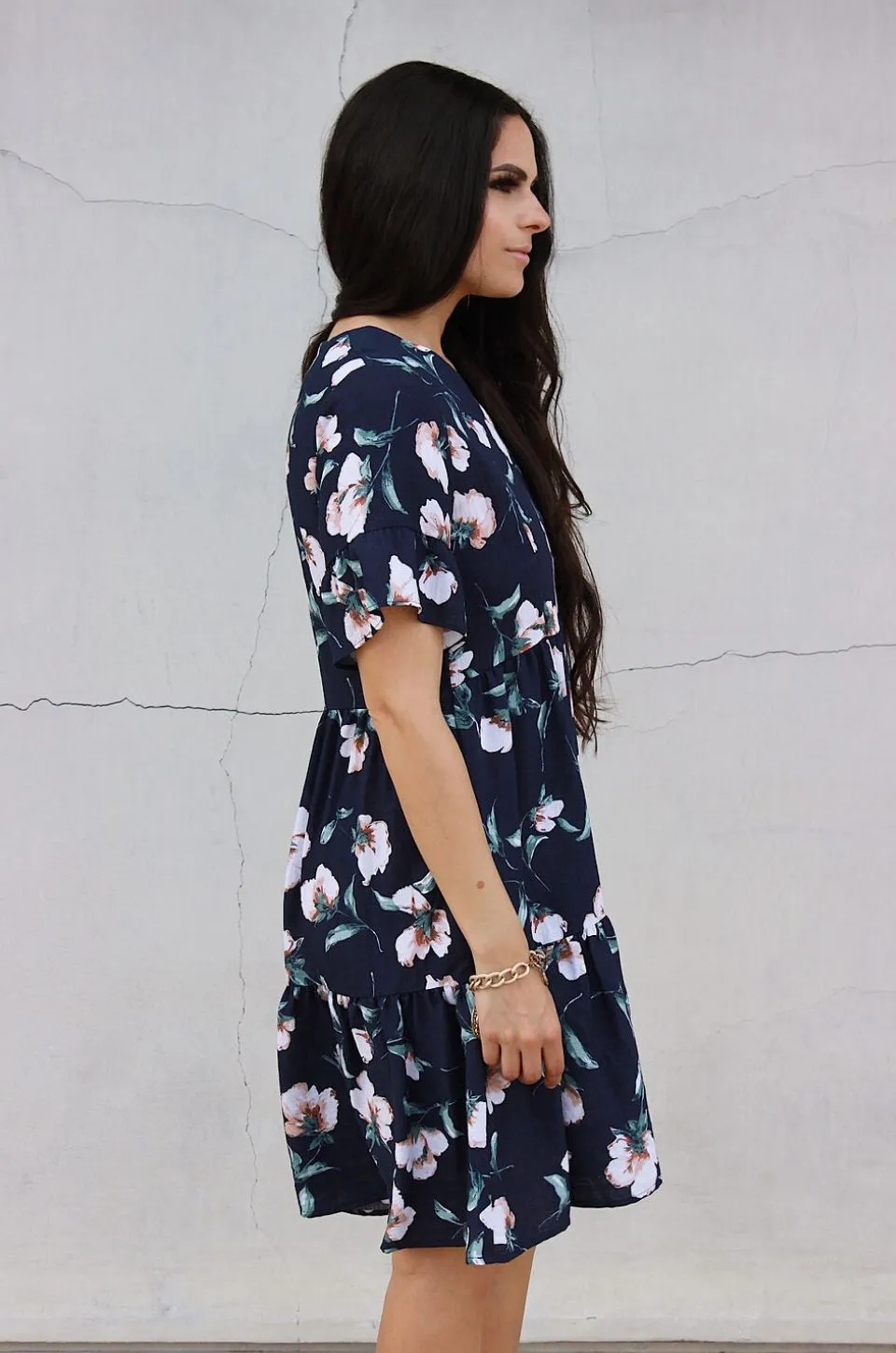 Floral Nursing Dress With Pockets -Bell Sleeve- Navy Floral 2.0