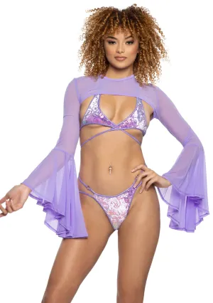 Flutterfly Lavender Mesh Bell Sleeve Shrug