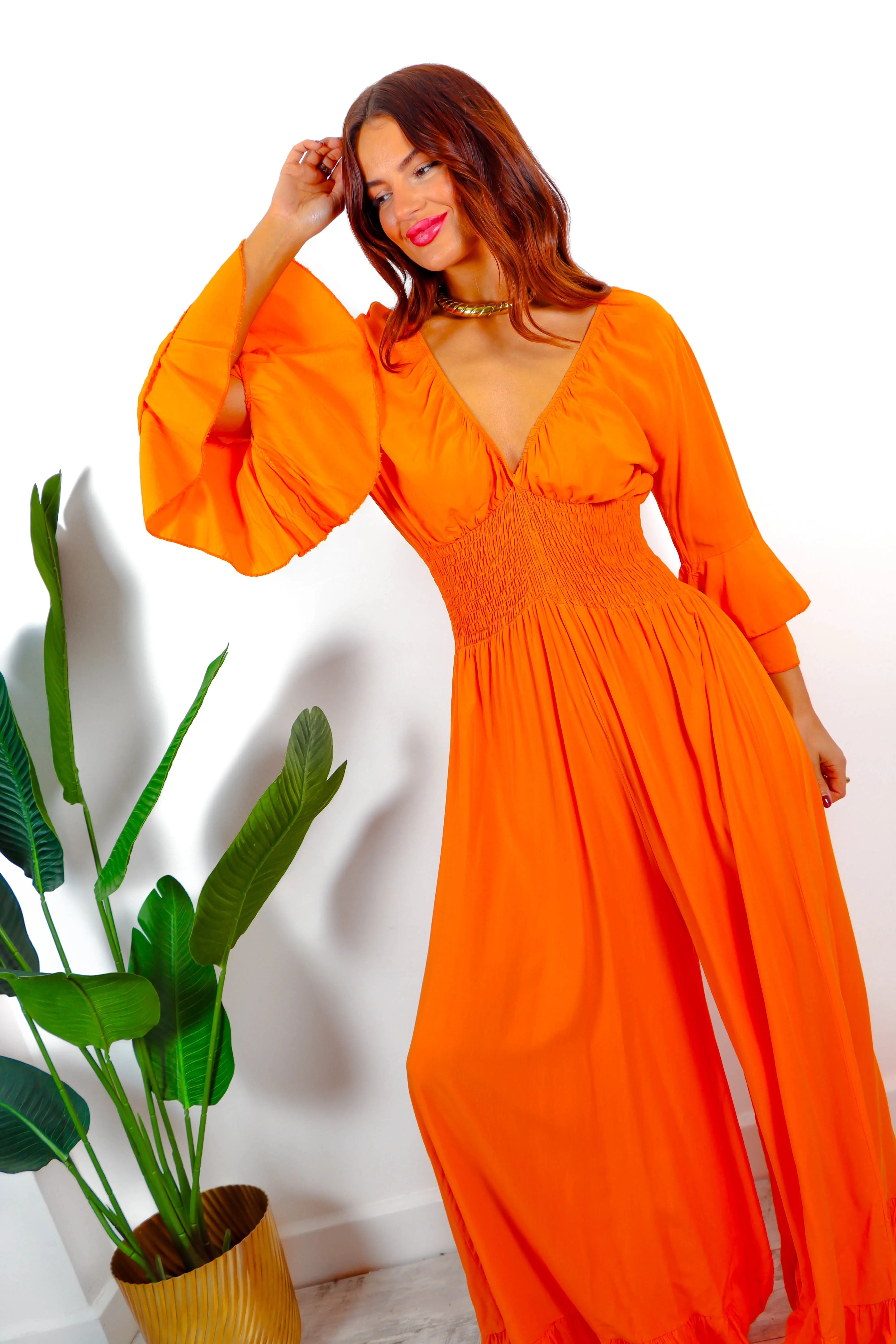 Free Spirited - Orange Wide Leg Jumpsuit