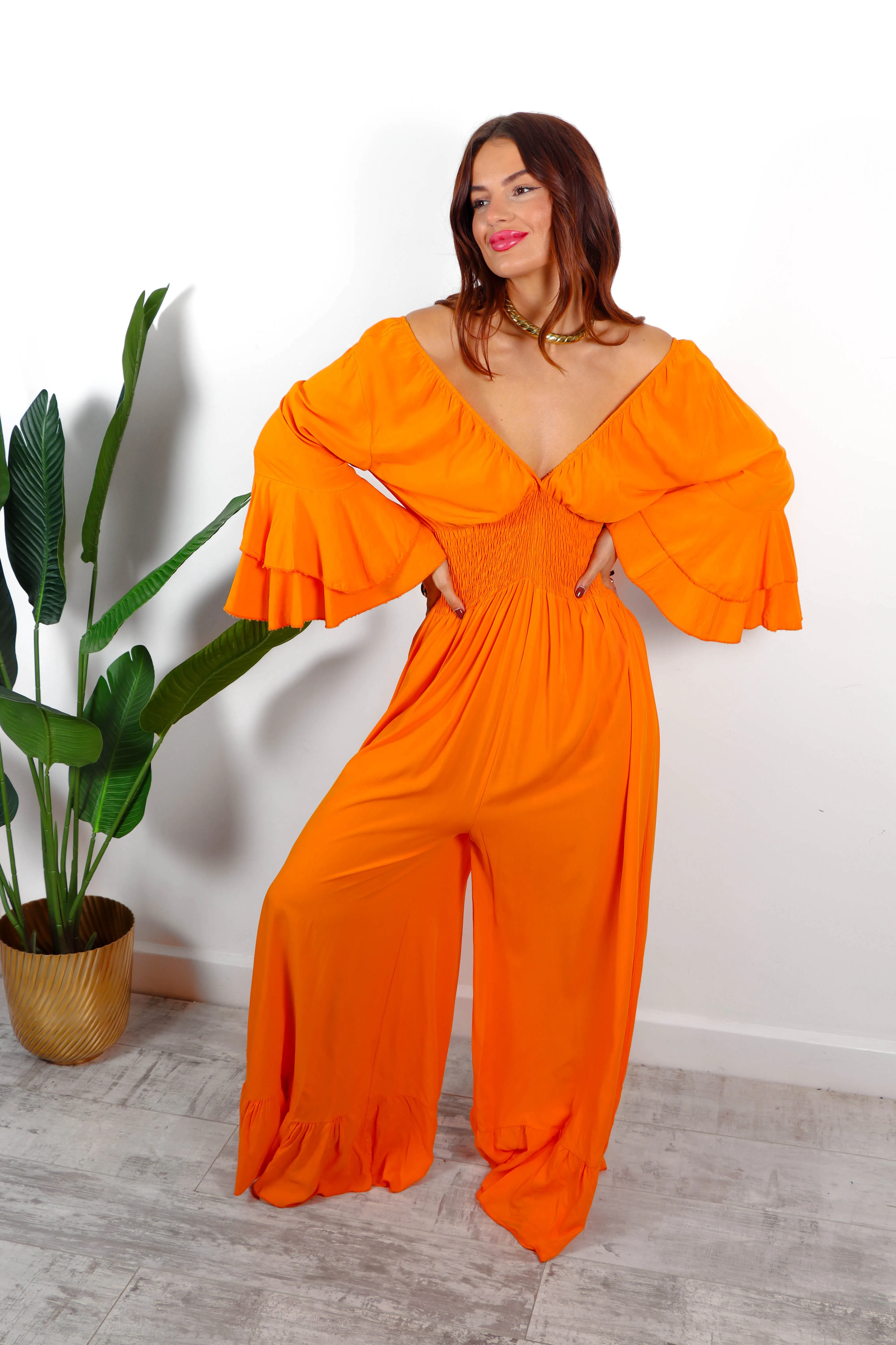 Free Spirited - Orange Wide Leg Jumpsuit