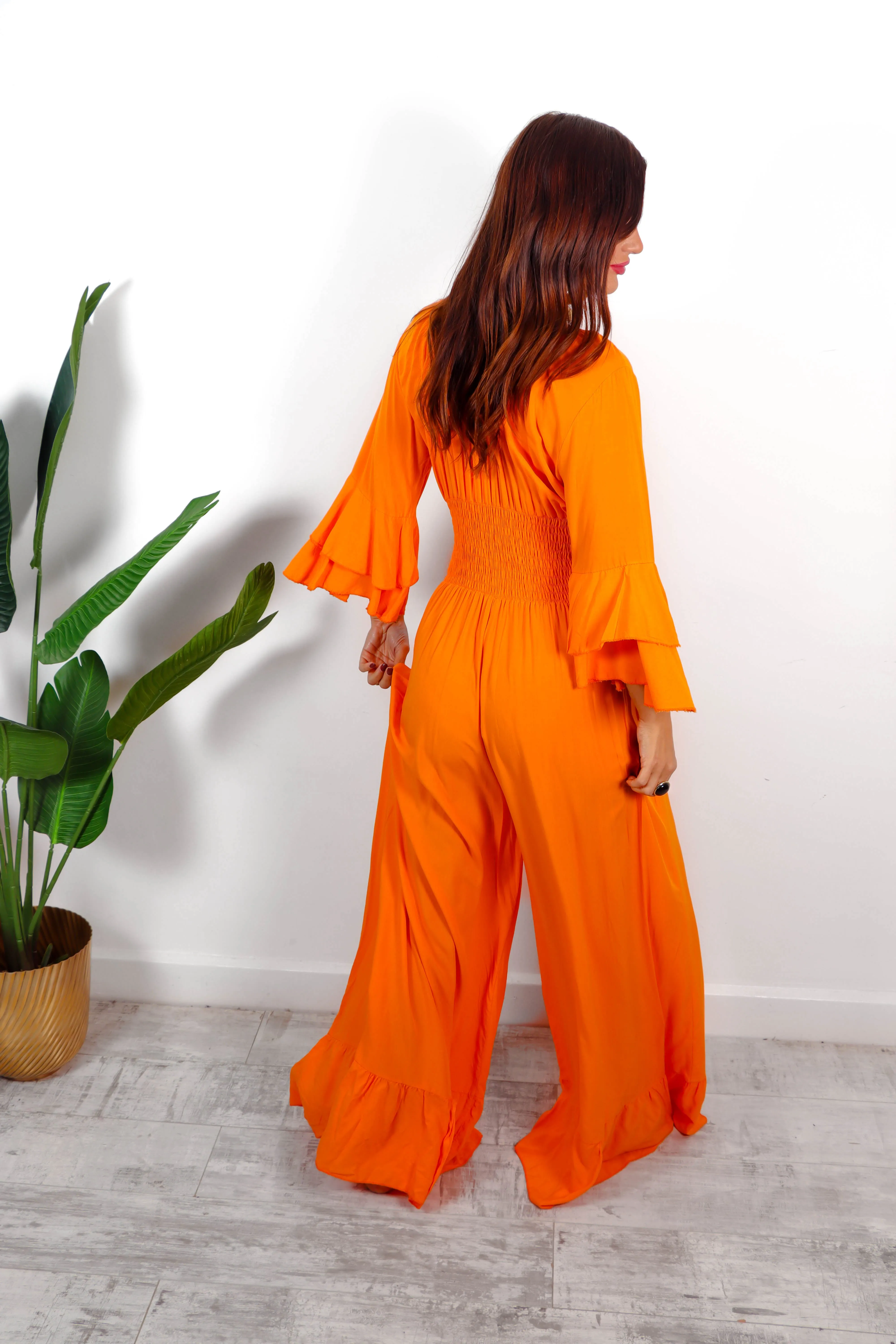 Free Spirited - Orange Wide Leg Jumpsuit