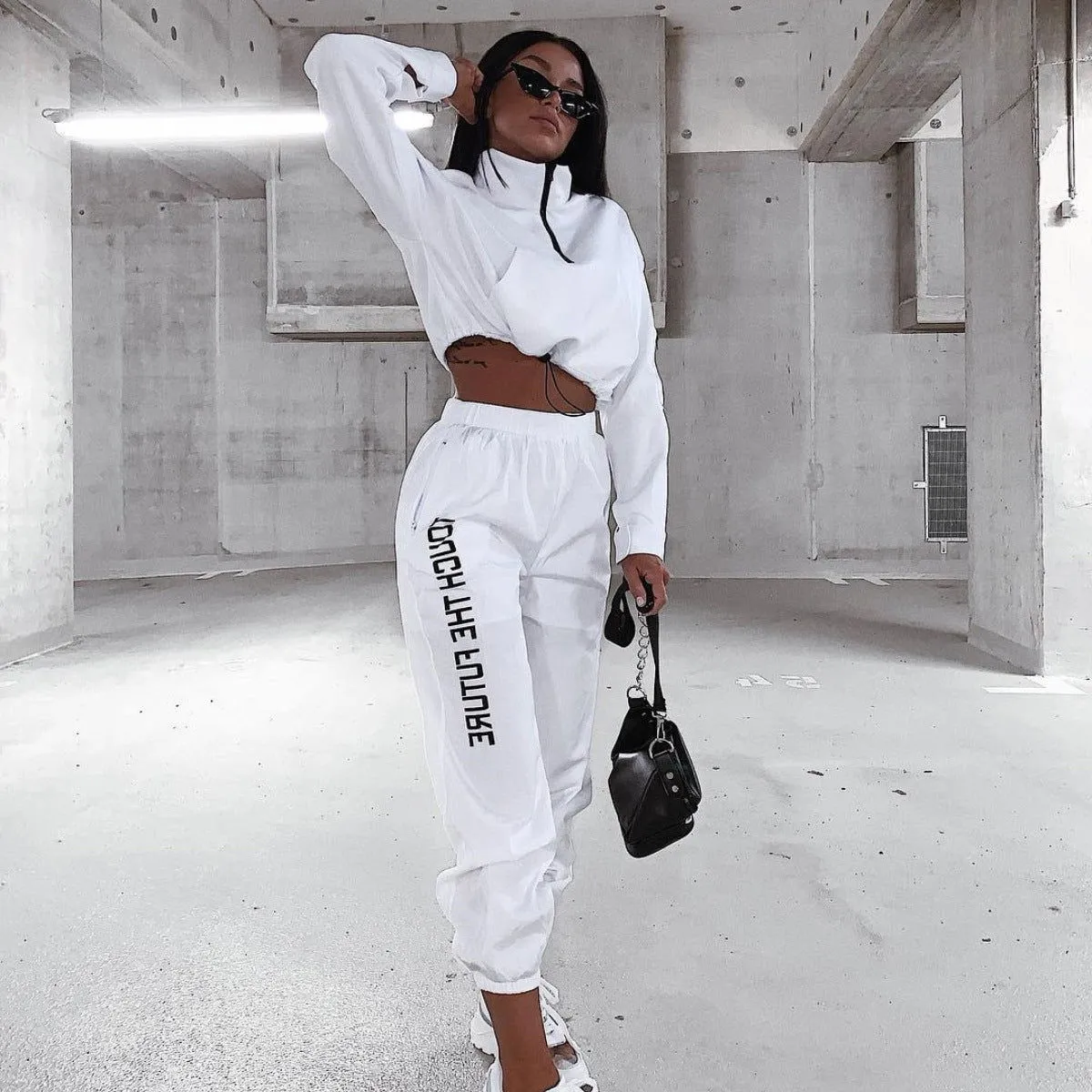 Front Zipper Crop Jacket and Pants Tracksuit