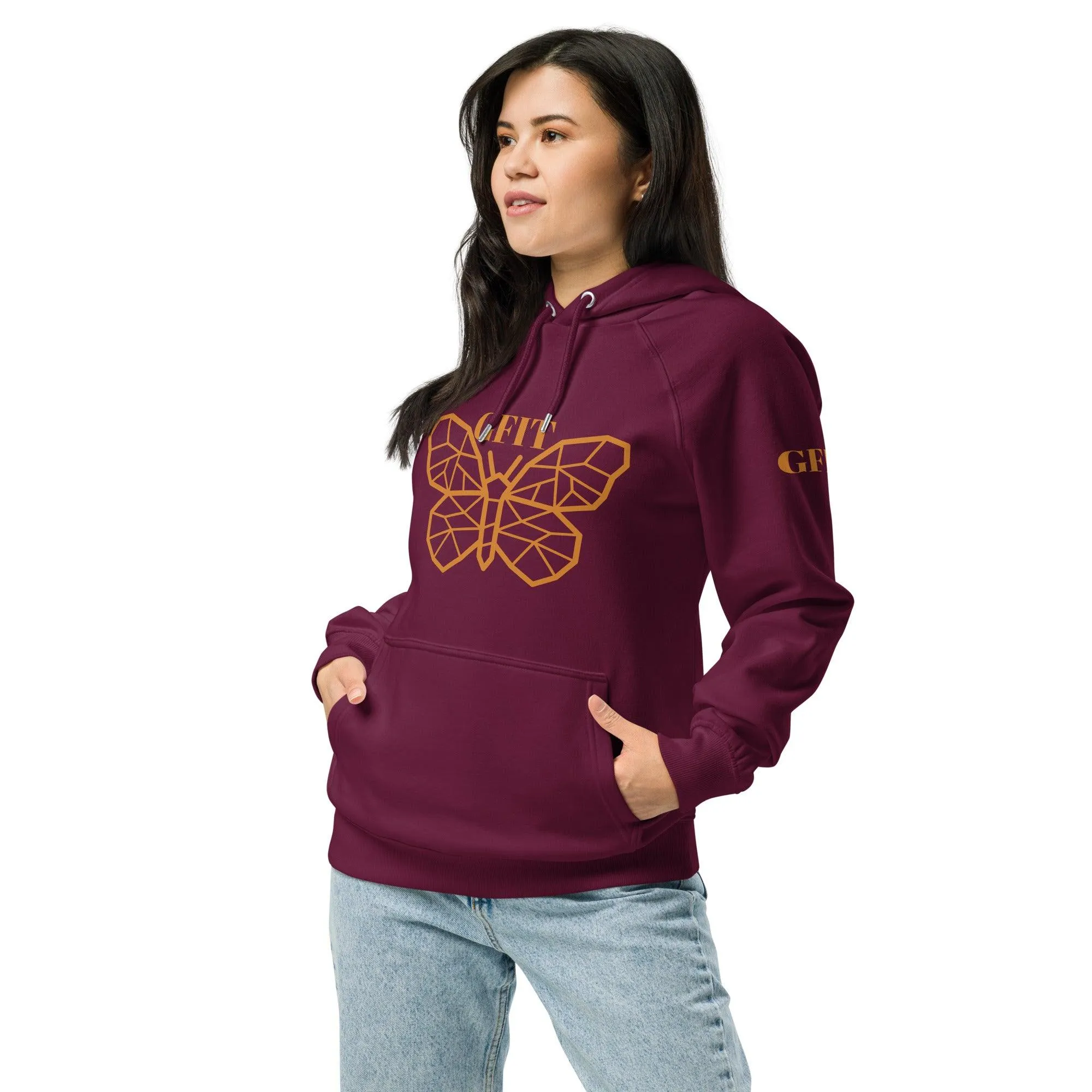 Golden Butterfly Unisex Eco Raglan Hoodie - Burgundy