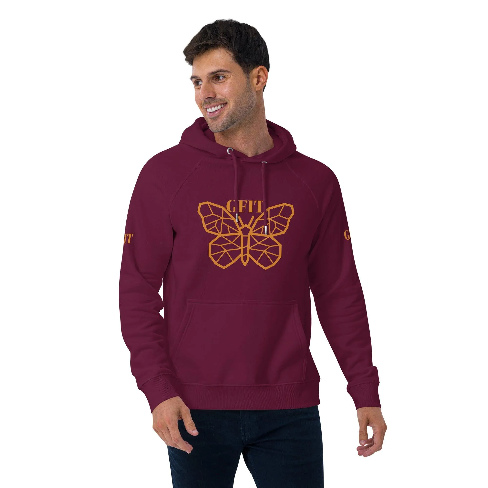 Golden Butterfly Unisex Eco Raglan Hoodie - Burgundy