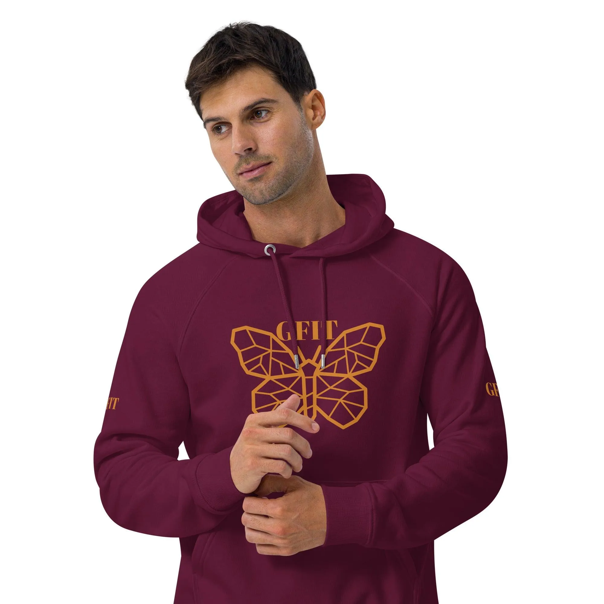 Golden Butterfly Unisex Eco Raglan Hoodie - Burgundy