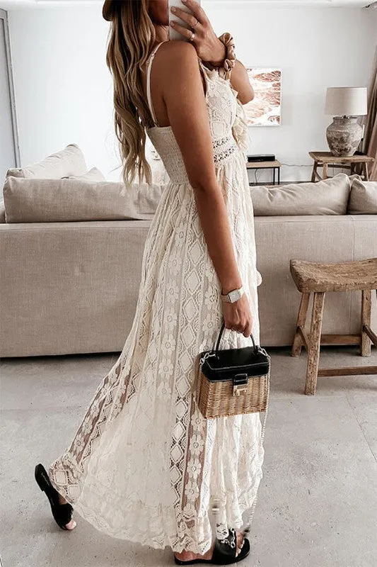 Gorgeous Boho Lace Maxi Dress in Light Cream