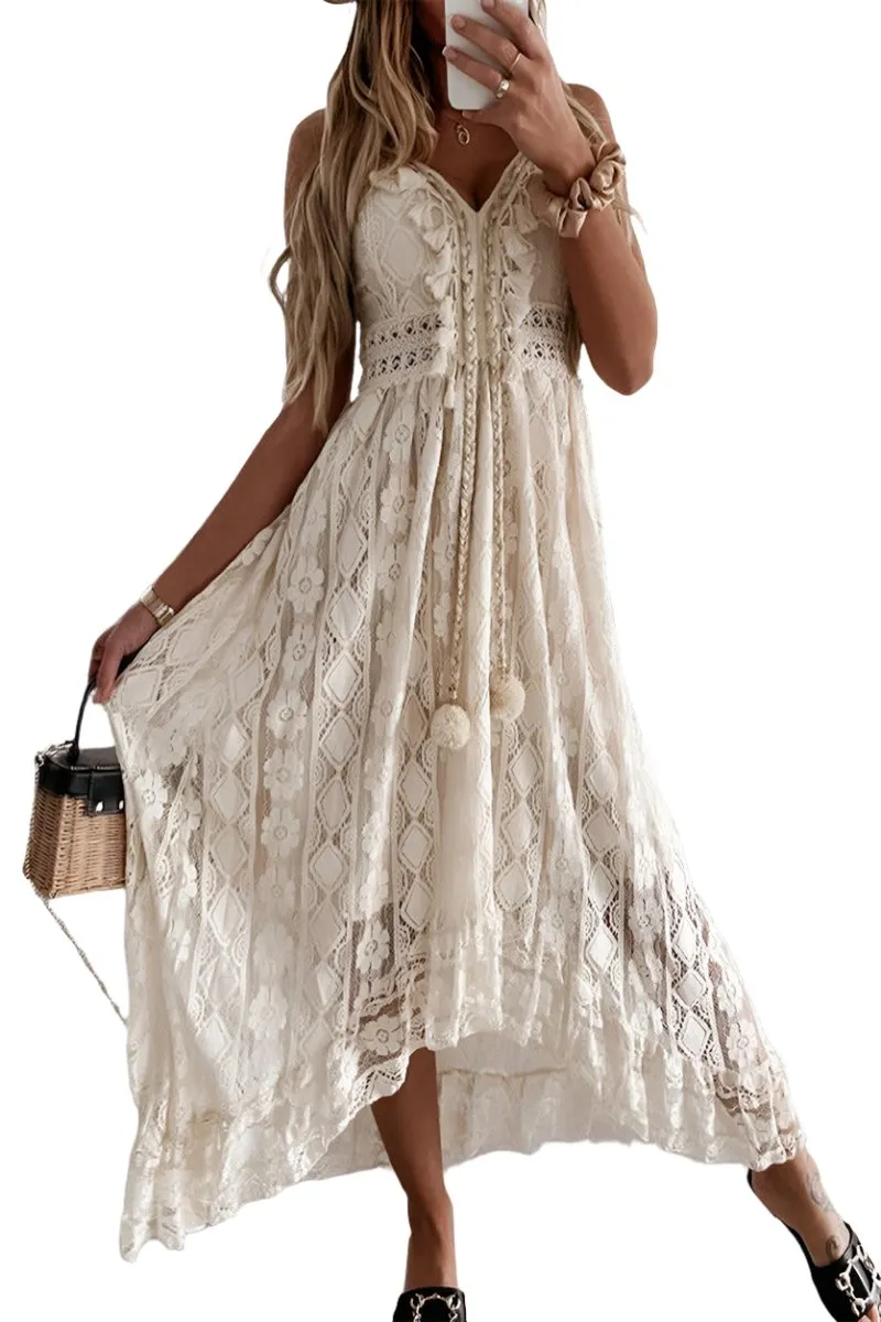 Gorgeous Boho Lace Maxi Dress in Light Cream