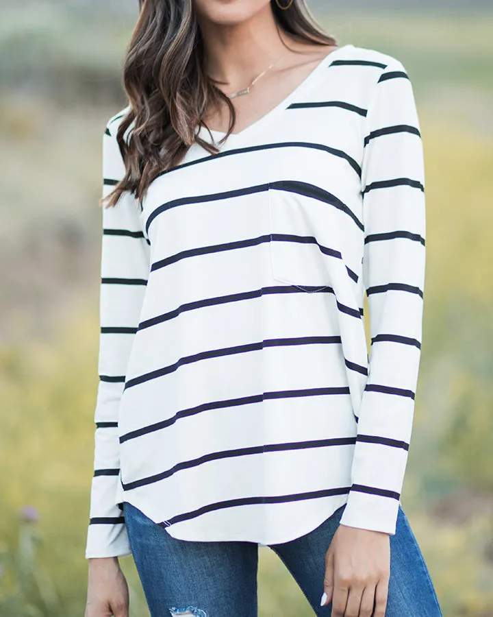 Grace & Lace Long Sleeve Perfect Pocket Tee (Solids/Prints)