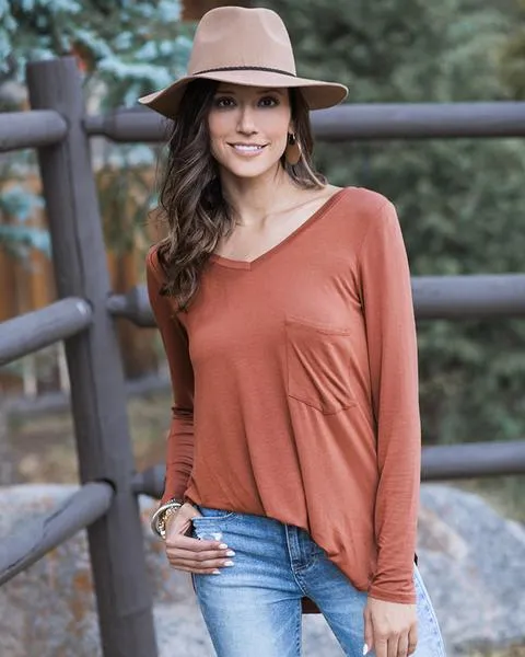 Grace & Lace Long Sleeve Perfect Pocket Tee (Solids/Prints)