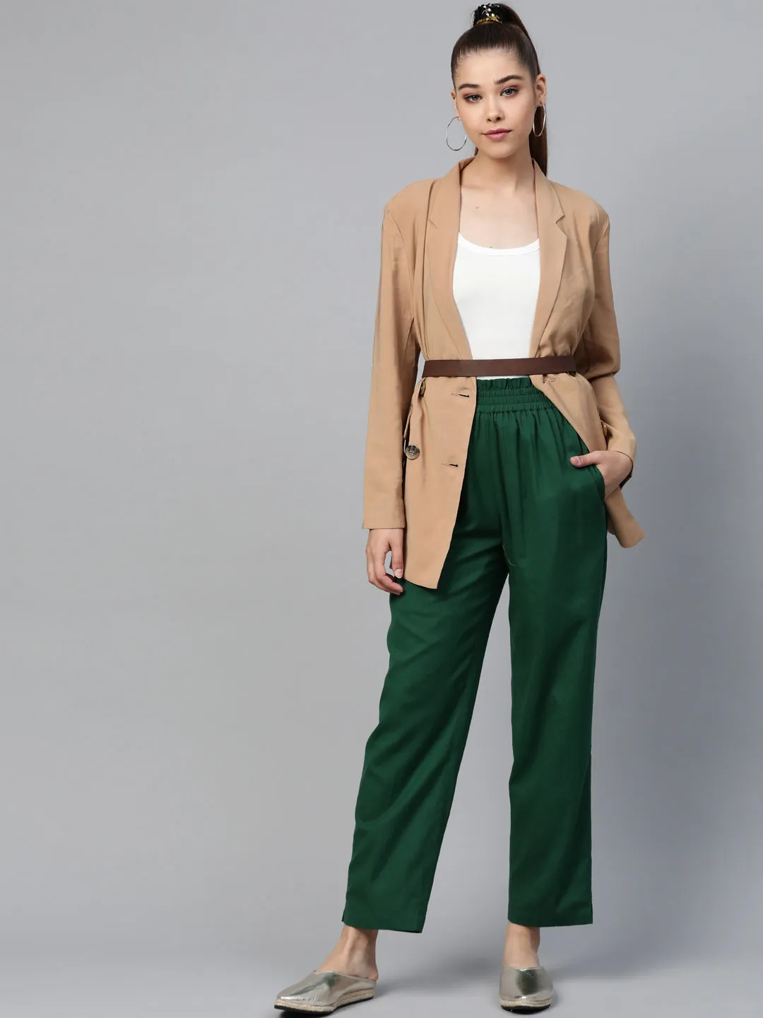 Green Paperbag Tapered Pants